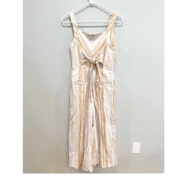 Anthropologie savannah striped jumpsuit beige linen blend - Picture 5 of 7